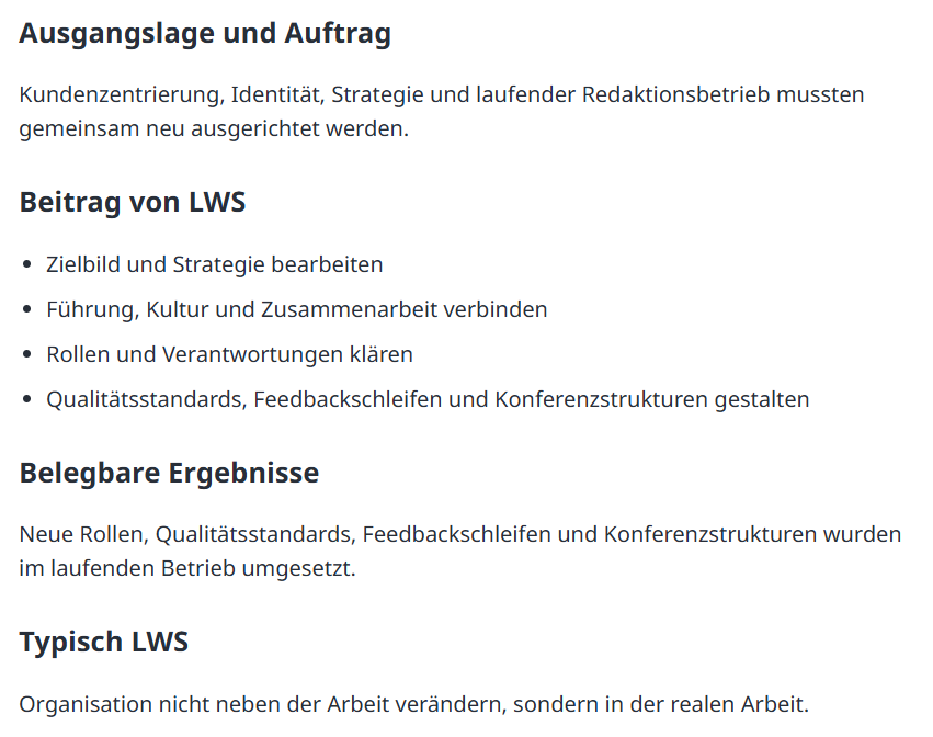 Relaunch einer Redaktion in einem großen Medienunternehmen