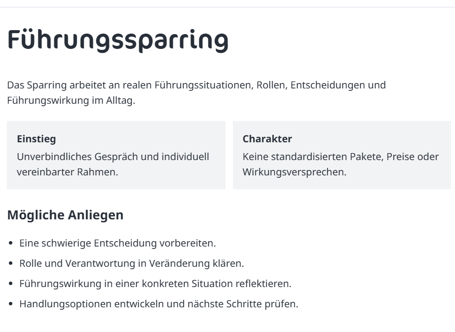 Vertiefung Führungssparring & Coaching